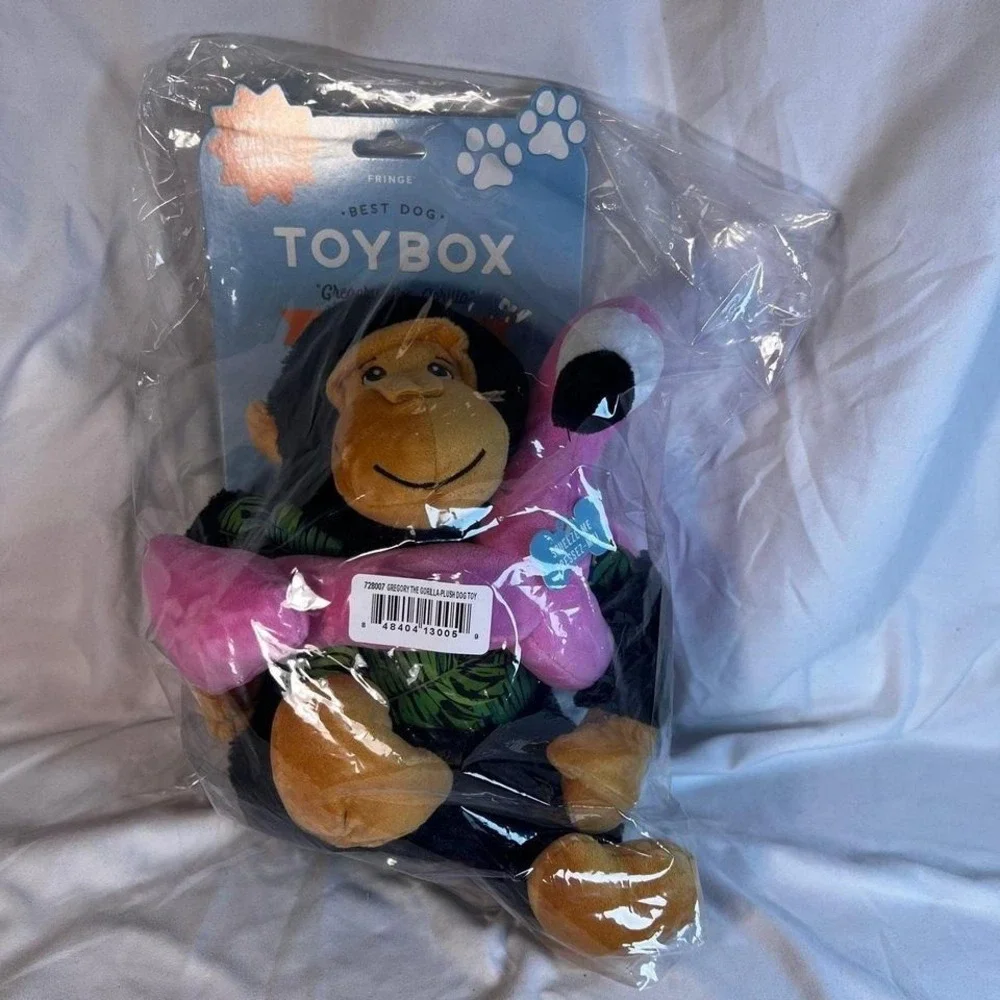 Fringe Studio Gregory the Gorilla Plush Dog Toy Large Pink Flamingo NWT 728007